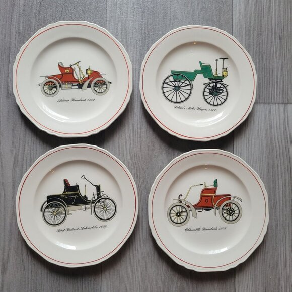 Set Of 4 Lenox Special Porcelain Plates 1970s Vintage Car Designs - Picture 1 of 8